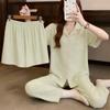 Cloud Cotton Pajamas Women's Summer New Shell Edge Short-sleeved Three-piece Set Simple and Comfortable Loungewear Can Be Worn Outside