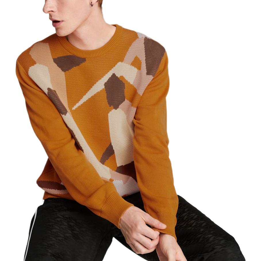 Puma Color Block Pattern Pullover Crew Neck Sweater Men Tops Caramel 535804-66