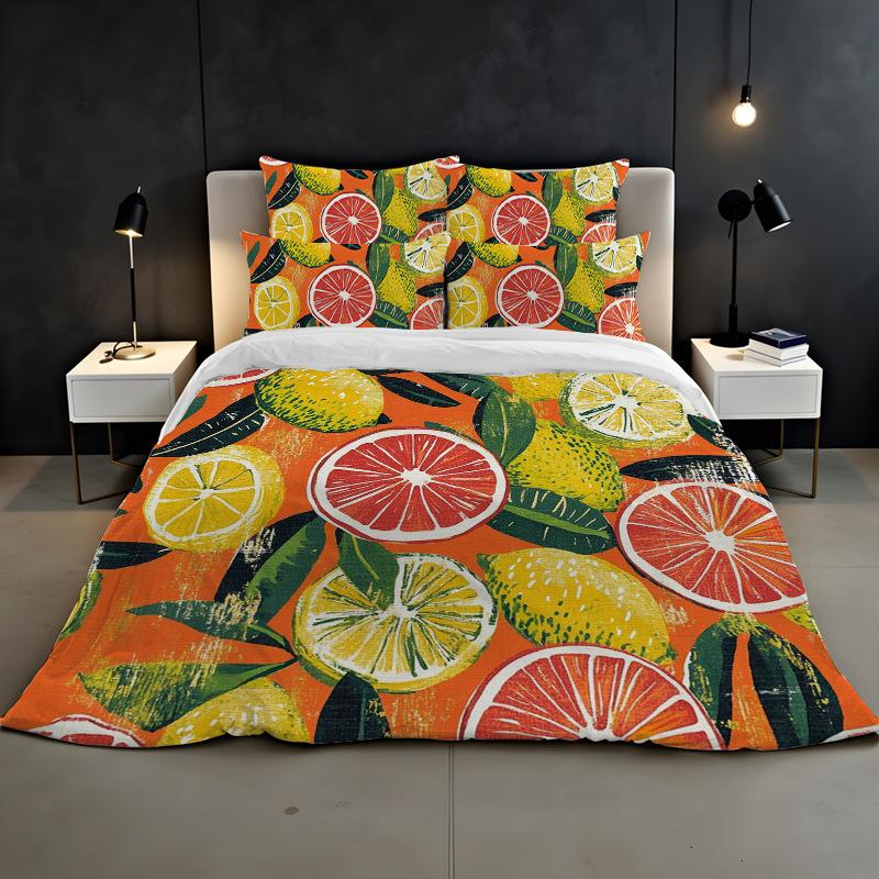 3D Digital Printing Bedding Two Or Three Piece Fruit Orange Polyester Quilt Cover