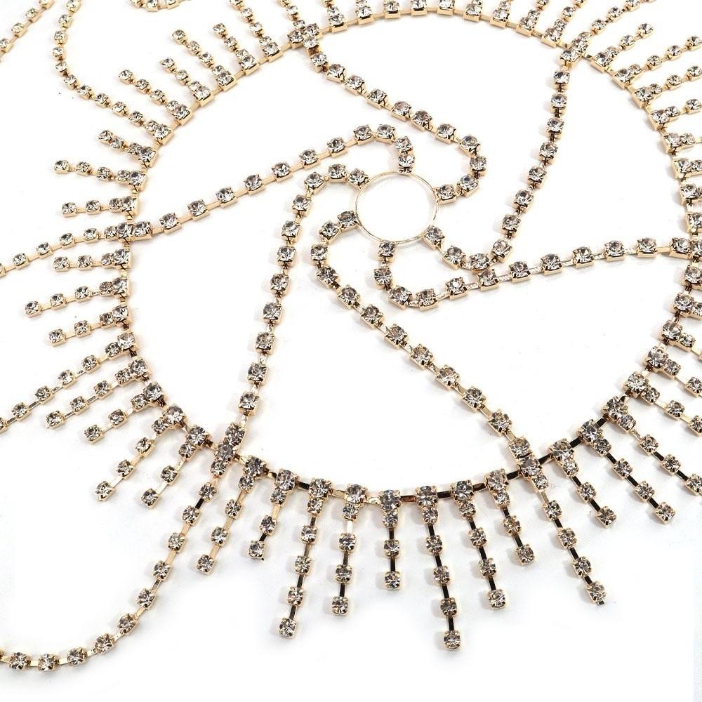 Full Rhinestone Inlay Rhinestone Cap Headpiece Fringe Mesh Tassel Headband  Catwalk Show