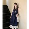  Trendy New Splicing Vest Dress Temperament Loose Summer Design Sleeveless Long Skirt Hem Lace Skirt