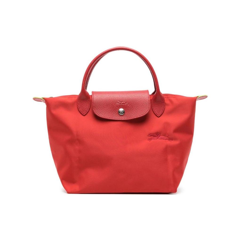 Longchamp Le Pliage Logo Embroidered Top Zip Tote Bag Small Women Handbags Tomato-Red 1621919P83