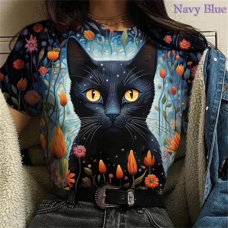 

Fashionable women s 3D printed T-shirt with fun animal cat print T-shirt, short sleeved women s clothing, cute top for women 6XL