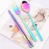 12pcs Colorful Dinnerware Set Korean Style Spoon Non-slip Chopsticks Cutlery Mirror Stainless Steel Flatware Kitchen Tableware