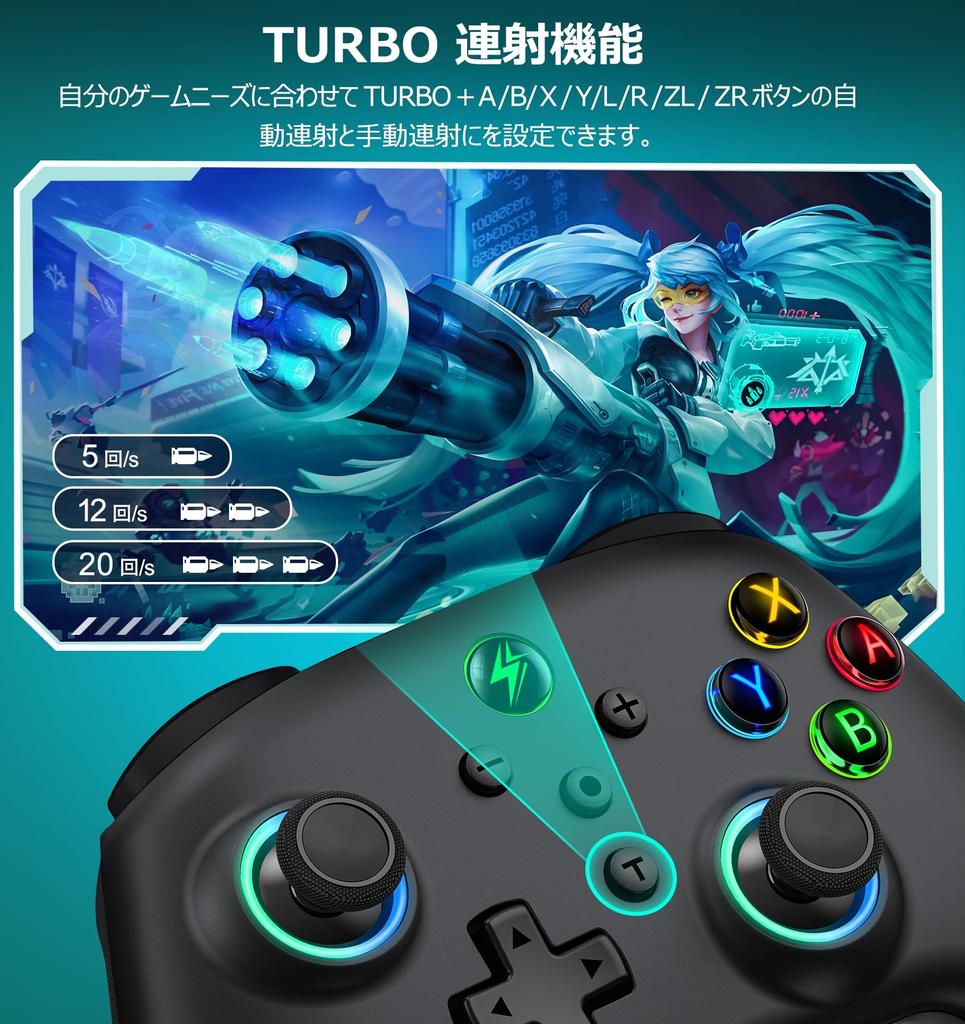 Switch Controller with RGB Programmable Editing Back Sleep Wake Wireless Switch Pro Controller with Gyro Turbo Vibration Compatible with App Settings