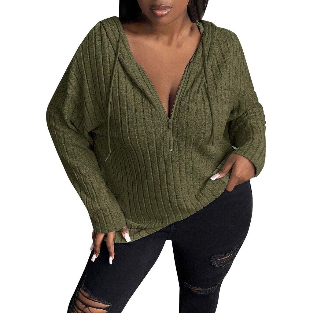 Ladies Fashion Winter New Solid Color Long Sleeve Sweatshirt Women's Hooded Zipper Top