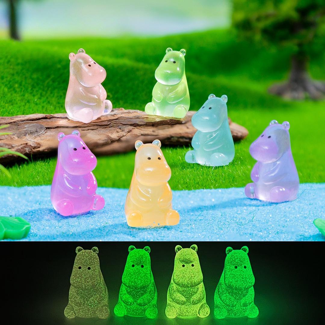 

10-100pcs Mini Resin Hippopotamus Glow in The Dark Luminous Miniature Hippo Tiny Animal Figures for DIY Fairy Garde Decoration 10pcs