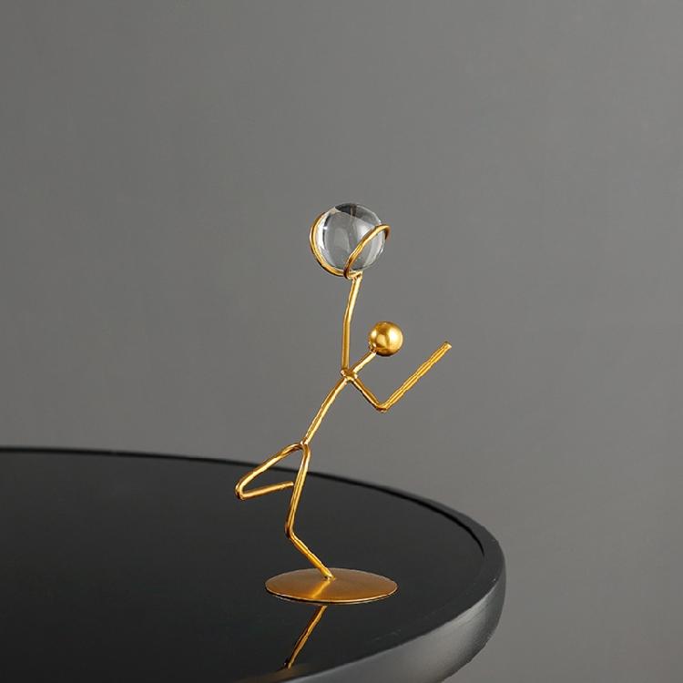 Athlete Crystal Ball Figurine Iron Gold Desktop Ornament Bedroom Living Room