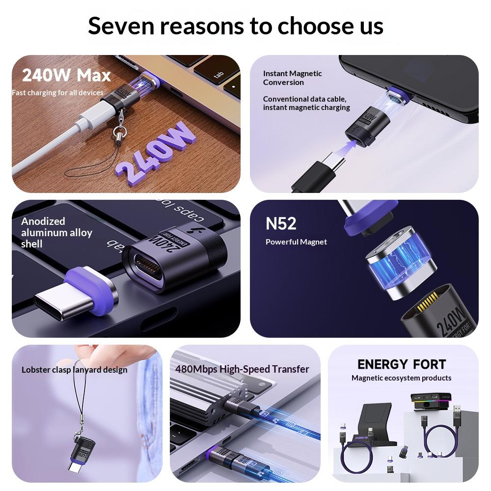 SIKAI 240W PD 3.1 Magnetický nabíjecí adaptér Type-C Rychlé nabíjení Přenos dat Konektor