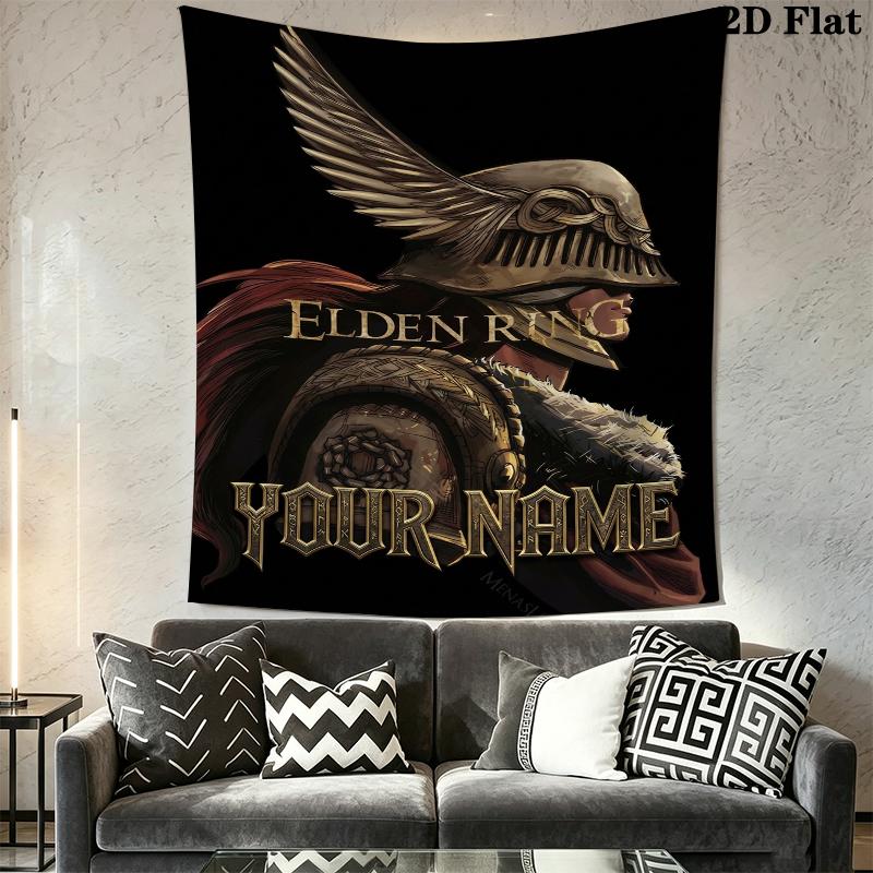Custom Name Elden Ring Wall Tapestry Aesthetic Wall Hanging Printed Fabric Blanket Decorative Tapestries for Bedroom Living Room Home Decor