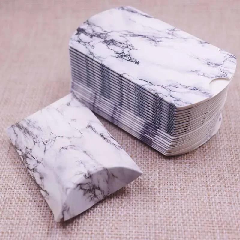 50pcs Marble Style Box Anniversary Gift Box Wedding Present Flamingo Design Box Paper Pillow Cardboard Jewelry Packing