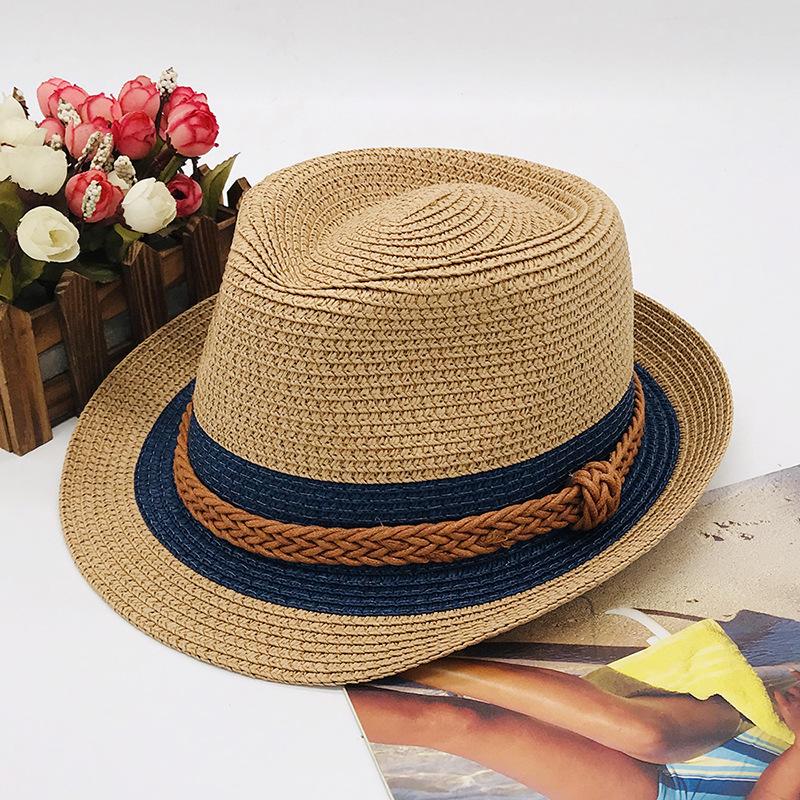 Parent-Child Top Hat Summer Sunshade Sun Protection Beach Hat Seaside Vacation British Jazz Straw Hat Couple Short Brim Top Hat