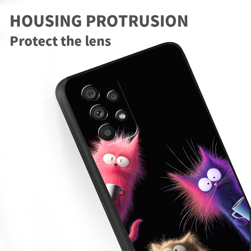 Anime cartoon cat illustration For Samsung A73 A72 A71 A55 A54 A53 A52 A51 A13 A22 A16 A15 A12 A14 A26 A07 5G Black Phone Case