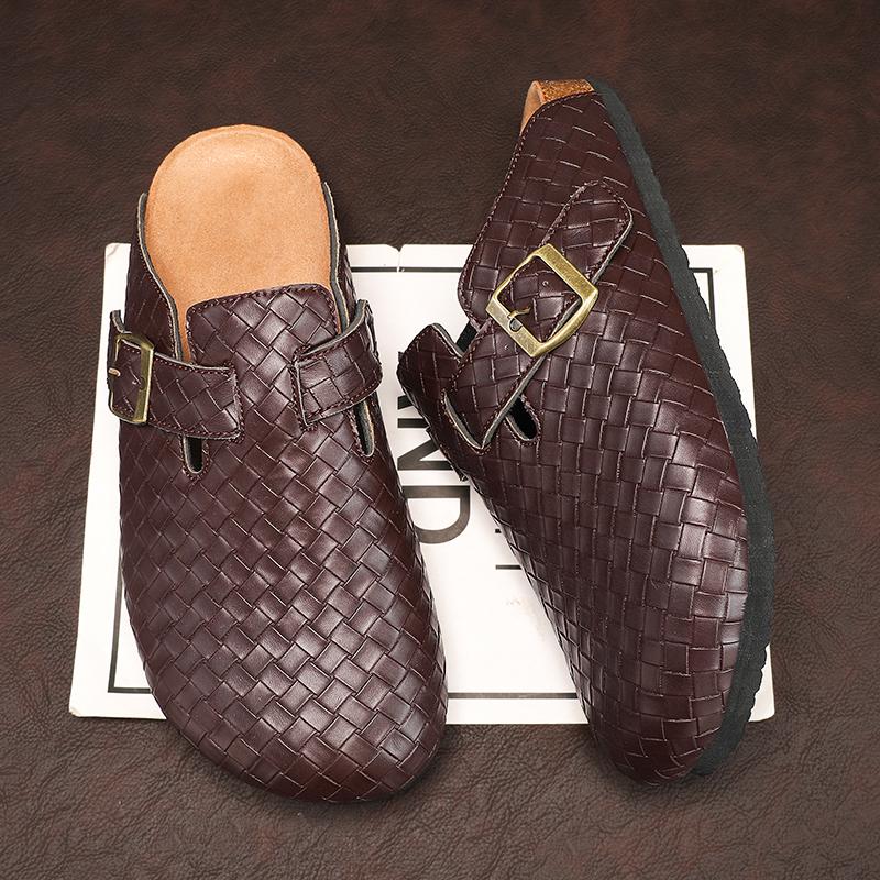 Herren Baotou Hausschuhe Marke Kuhvelours Clogs Leder Korkfußbett Herren Pantoletten Outdoor Rutschfest Damen Strandsandalen