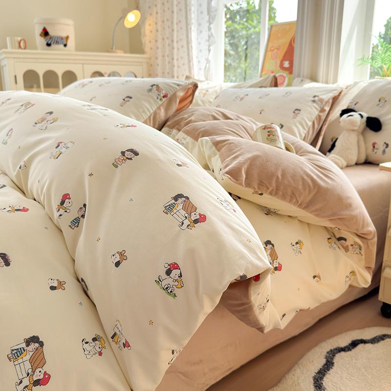 

Soft Sleep Bedding Set Duvet Cover Set: 1 Duvet Cover (Cotton A-Side) + 2 Pillowcases, Flannel B-Side - Merges Comfort & Warm 150x200cm(59x79 in)