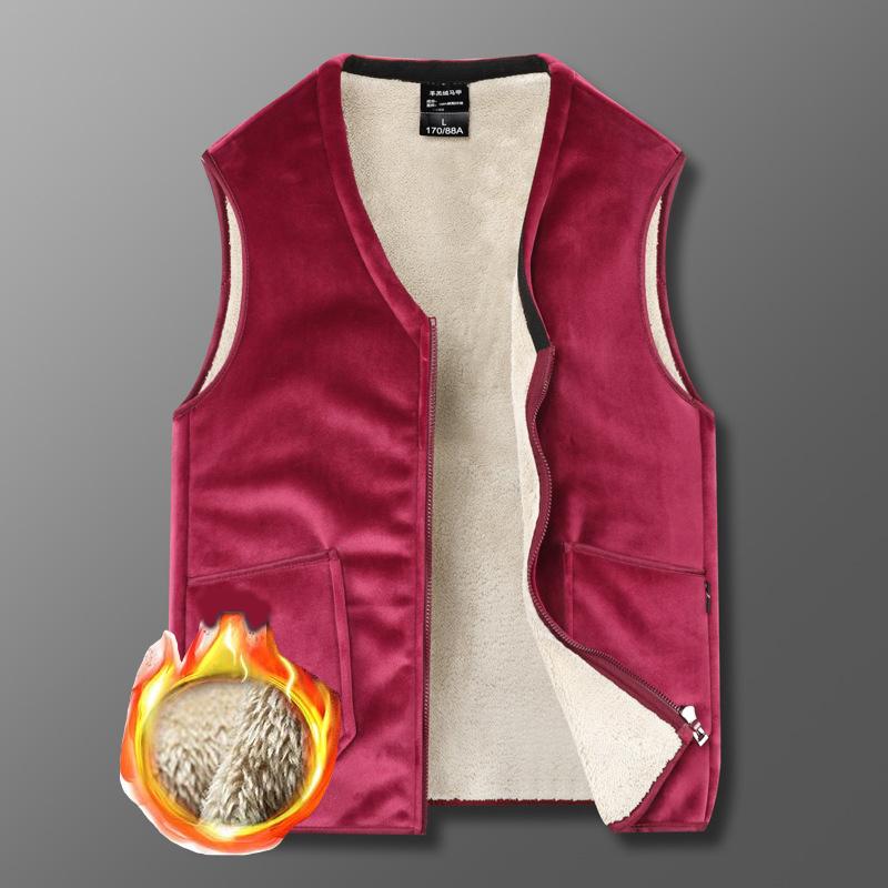 

Осенний и зимний жилет Жилет мужской большой бархатный повседневный жилет из овечьего бархата большого размера Жилет мужской теплый двухсторонний бархатный большого размера XXXXL красный