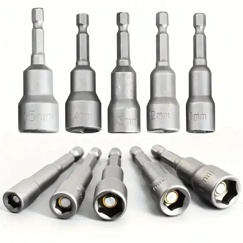 9PCS 5mm-13mm Impact Socket Magnetic Nut Screwdriver 1/4 Hex Key Set Drill Bit Adapter for Power Drills Impact Drivers Socket Kit