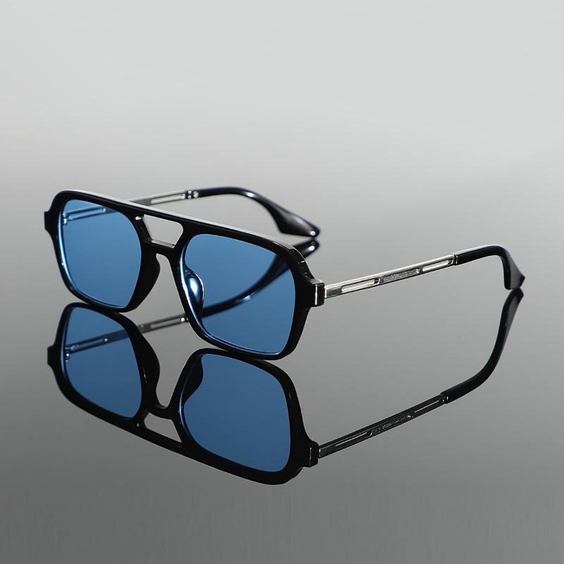 Non-polarized Casual Style Men Square Frame Dual Beam Fashion Sunglasses for Running, Anti Glare Hollow Men Shades