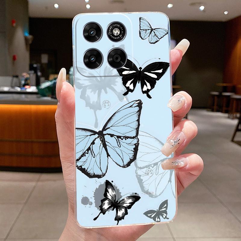 Phone Case For Motorola Moto G67 / Moto G77 Capa Coque Butterfly Bow Protective Casing Transparent Soft Silicone TPU Cover Funda