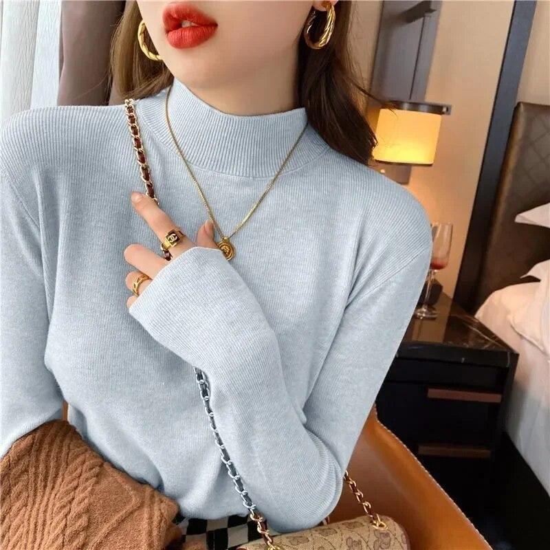 Sweaters Knitwear Pullover Women Autumn/Winter Half High Neck Versatile Foreigner Long Sleeve Sweater Pullover Female Top