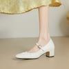 Krazing Pot Full Grain Leather Round Toe Med Heels Autumn Mary Janes Summer Shoes Women Pleated Decoration Pumps