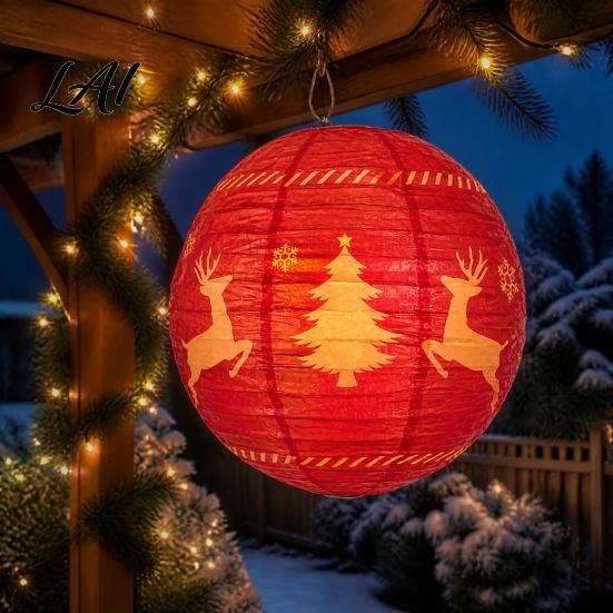 Sturdy Metal Frame Paper Lanterns Christmas Lantern Cute Gingerbread Man Snowman Elk Pattern Ceiling Hanging Collapsible Decorative 12 Inch