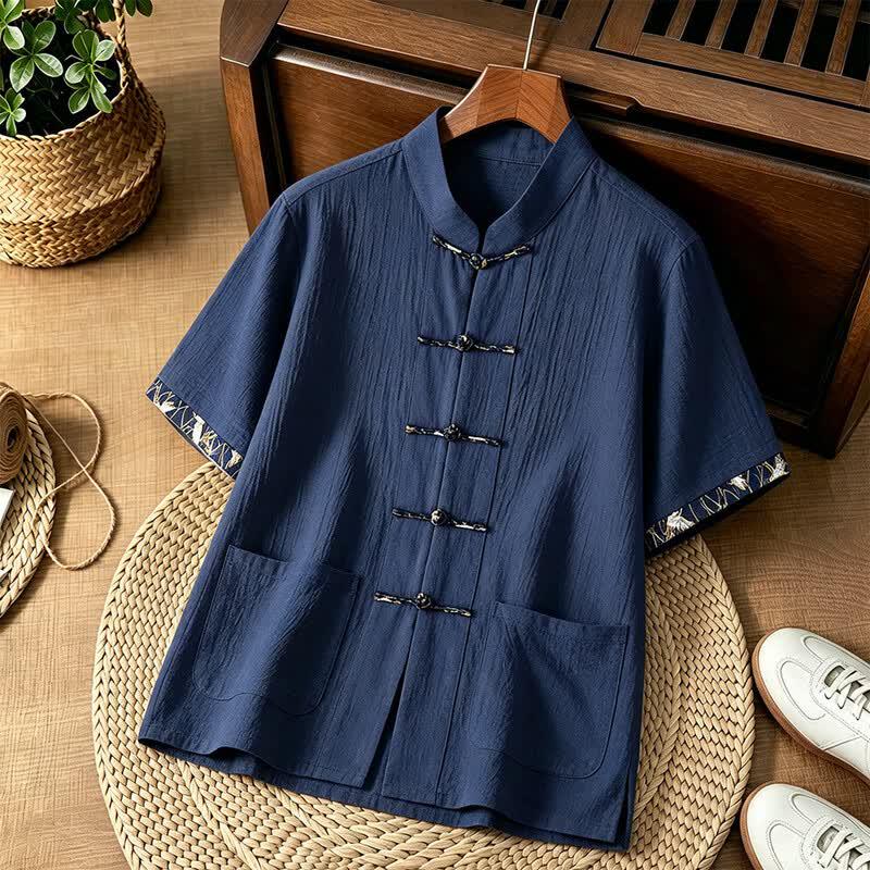Tucano Men's Chinese Style Short Sleeve Stand Collar Shirt