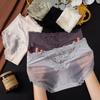 Women's Summer Sexy Lace Mesh Comfortable Skin Friendly Cotton File Middle Waist Triangle Briefs
