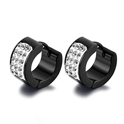 1/9 Pairs Unisex Punk Stainless Steel Crystal Cubic Zirconia Round Huggie Hoop Earrings for Men Women Daily Party Wear Jewelry
