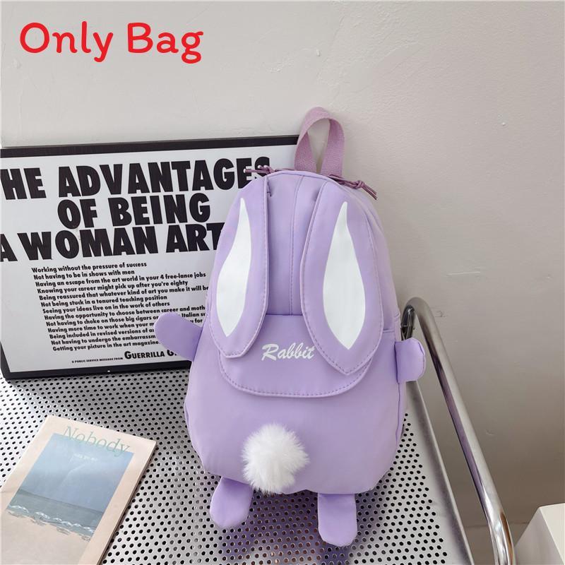 

Childrens Nylon Book Bag With Plush Bunny Design For Kindergarten Daily Use фіолетовий