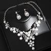 Elegant Pearl Crystal Flower Necklace Earring Set Alloy Jewelry Bride Wedding Party Chic Accessory