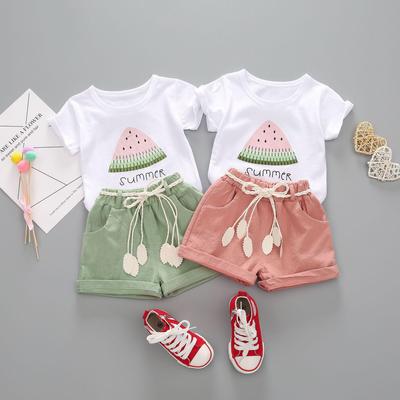 Conjunto de Ropa de Verano para Niñas Dos Piezas Chándal Niños Traje de Algodón Niños Atuendos de Dibujos Animados Manga Corta Conjuntos de Ropa para Bebés Niñas