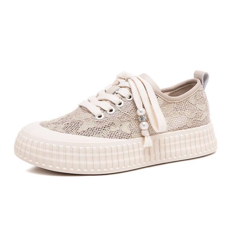 

Женские летние туфли-рыбаки, новая кружевная сетчатая женская обувь, дышащая повседневная обувь, обувь на толстой подошве, шнуровка, туфли-печенье 35 абрикосовый