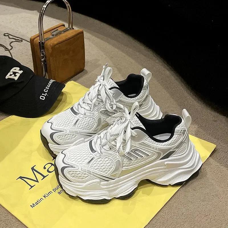 New Thick Bottom Father Sneakers Women's Color Block Mesh Breathable Comfortable Versatile Casual Sports Casual Shoes