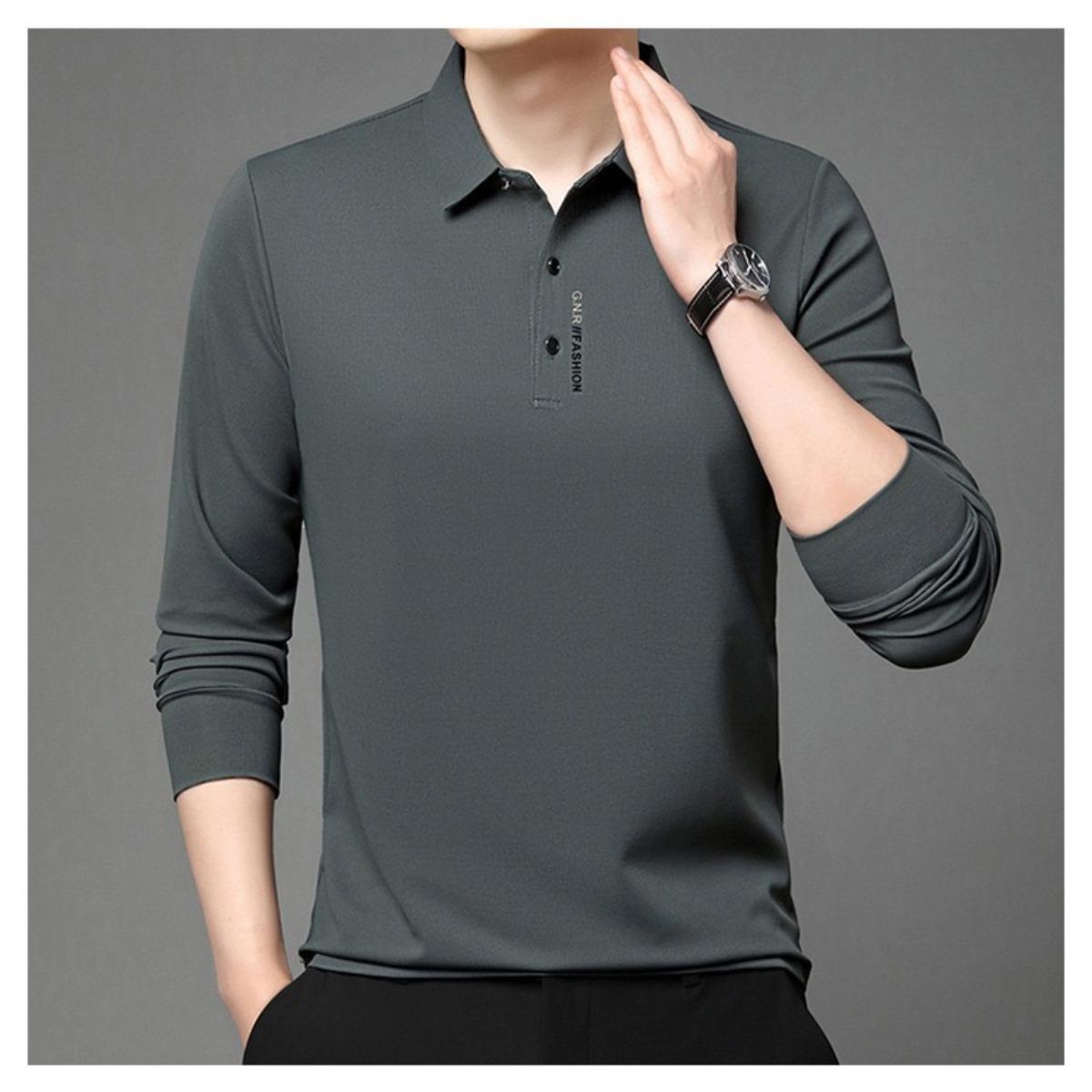 

TrendHub Men s Long Sleeved POLO Shirt with Letter Printed Lapel Casual Top XXL темно-сірий колір