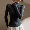 Women's Fall and Winter Inner Half High Neck Wooden Ear Trim Long Sleeve Top