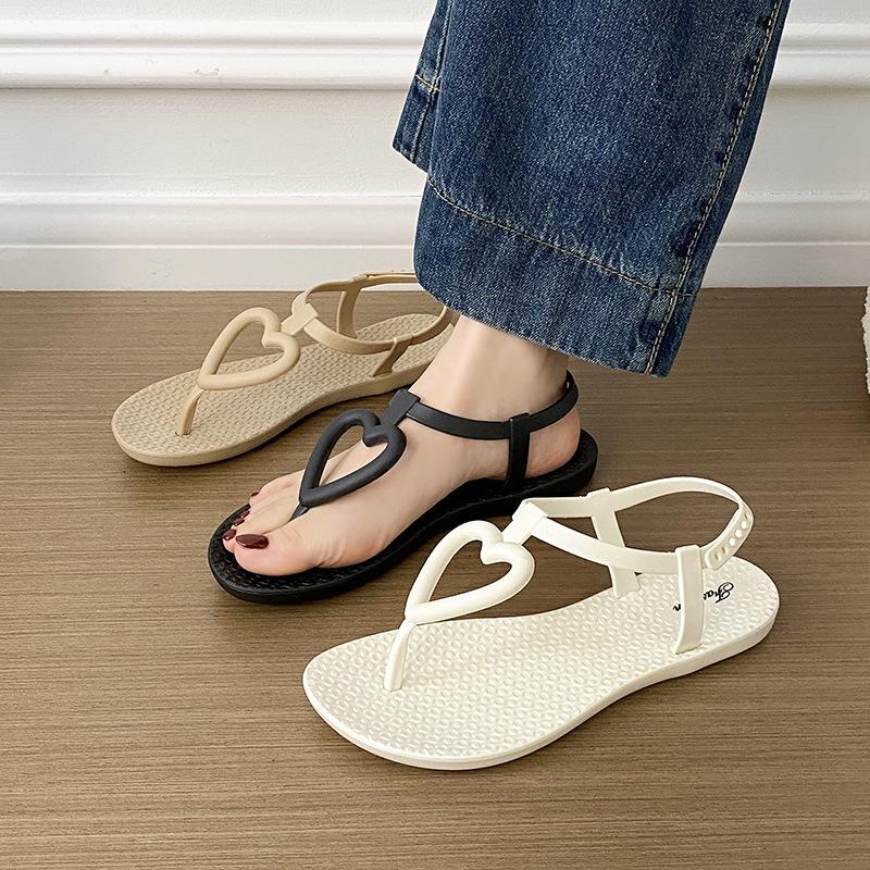 Women's Summer Heart Flip-Flops: Non-Slip, Cross-Strap, Flat Sole Beach Sandals.