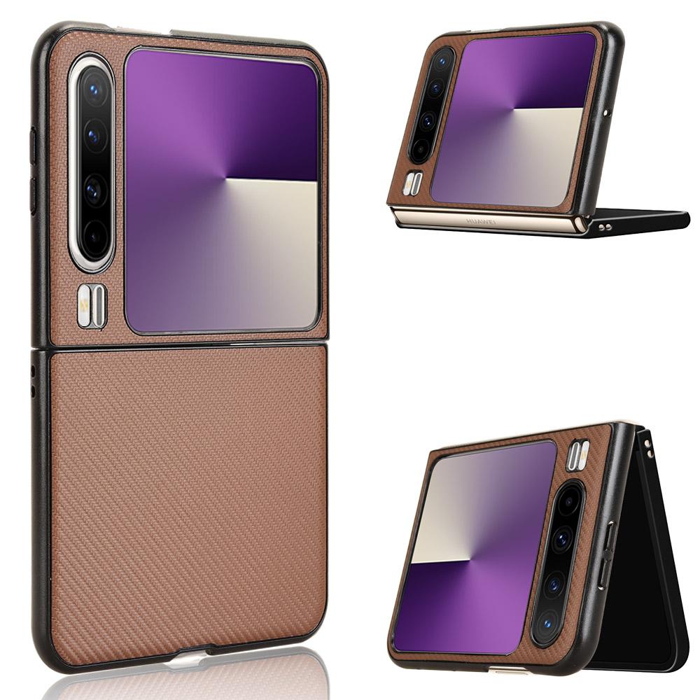 

For Huawei Pura X Case Carbon Fiber Texture Shockproof PU+PC Phone Cover Brown