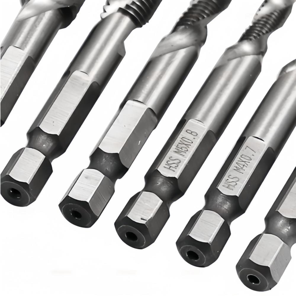 6Pcs/Box Hex Shank Hss Screw Thread Metric Tap Drill Bits Screw Machine  Compound Tap M3 M4 M5 M6 M8 M10 For Carpenter Tools