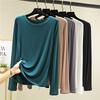 Damen Modal Langarm T-Shirt Rundhalsausschnitt Einfarbig Schmale Passform Basic Unterhemd Dünn Vielseitig Lässiges Oberteil