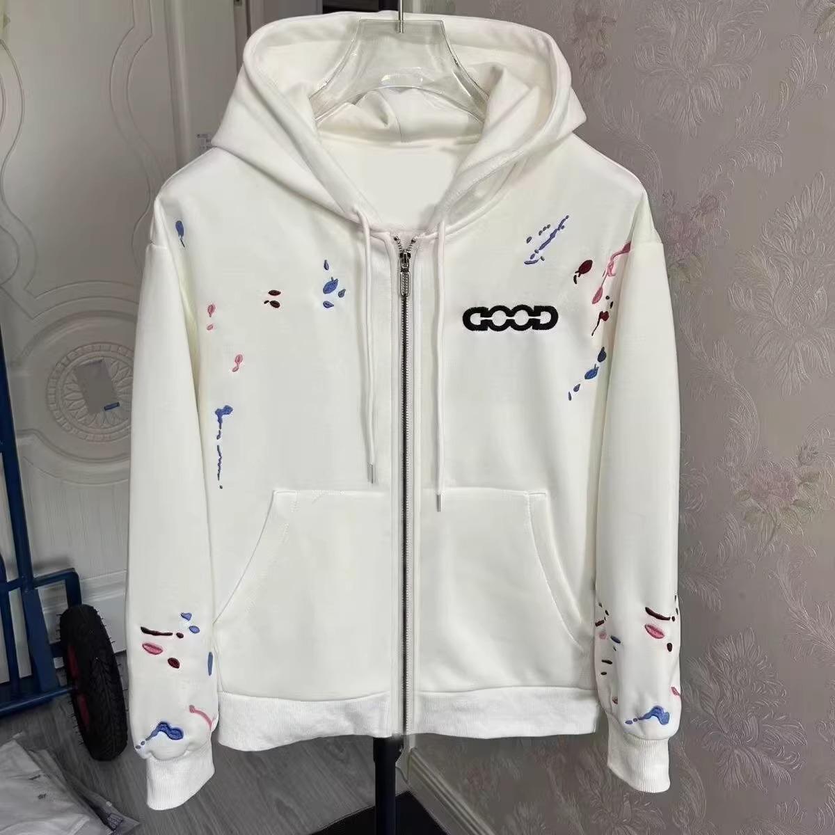 Trendy Unisex Korean-Style Embroidered Color Block Hoodie for Couples 3XL