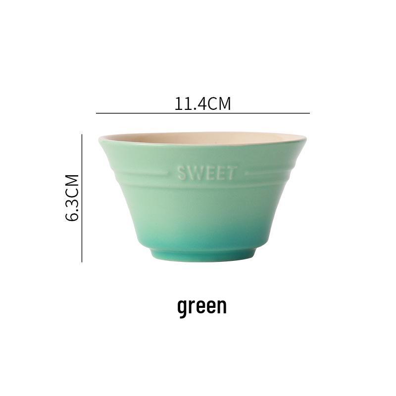 Rainbow Gradient Ceramic Rice Bowl - Japanese High-Foot Dessert, Soup, Ramen, and Steamed Egg Bowl
