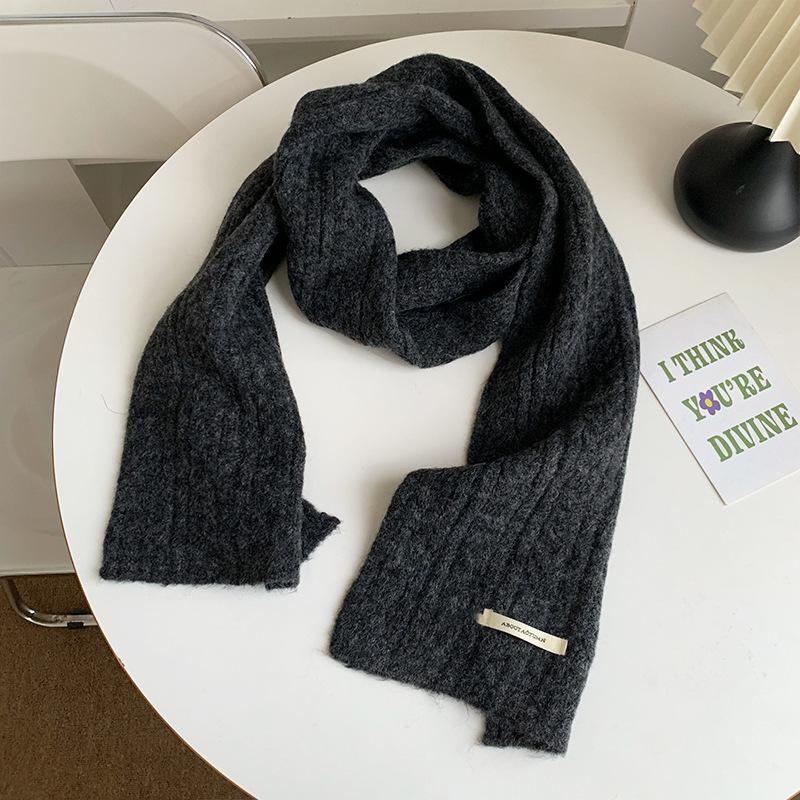 New Style Wool Solid Color Knitted Scarf for Women Winter Korean Style High End Warm and Cold Protection Neck Scarf