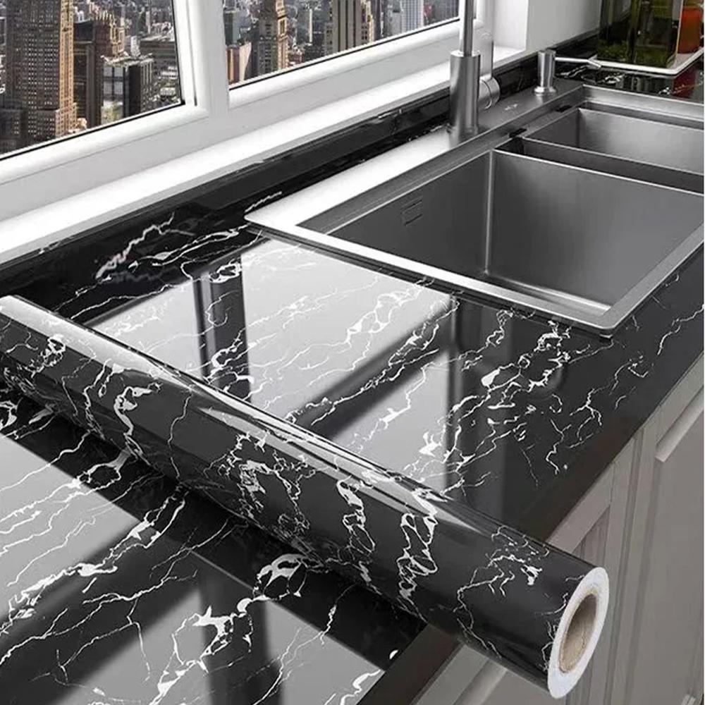 Marble Kitchen Oil-Proof Film Stove Waterproof Moisture-Proof Self-Adhesive Wallpaper Countertop Cabinet Renovation Tile Sticker