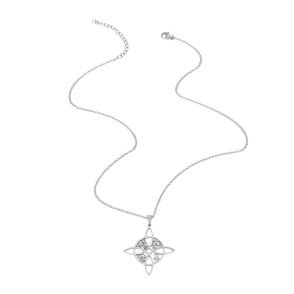 DGIDDK Stainless Steel Celtic Knot Cross Pendant Necklace Hollow Retro Fashion Collarbone Chain Jewelry Gift for Women