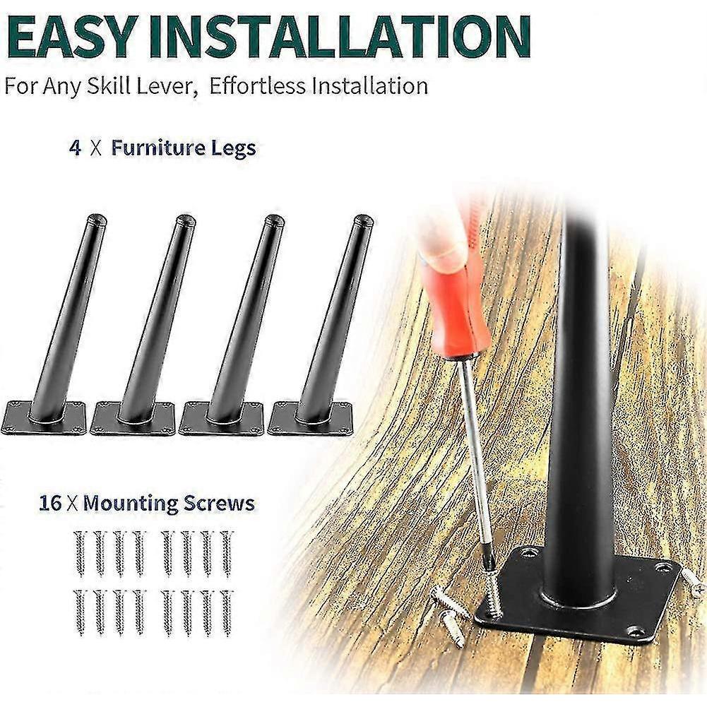 4pcs 8 Inch Furniture Legs, Oblique Conical Metal Legs Matte Black Mid-century