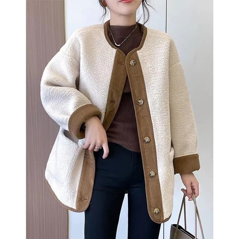 Women's Autumn/Winter Short Loose and Thicken Baseball Jackets Lamb Wool Jacket  Female Casual Outwear Tops