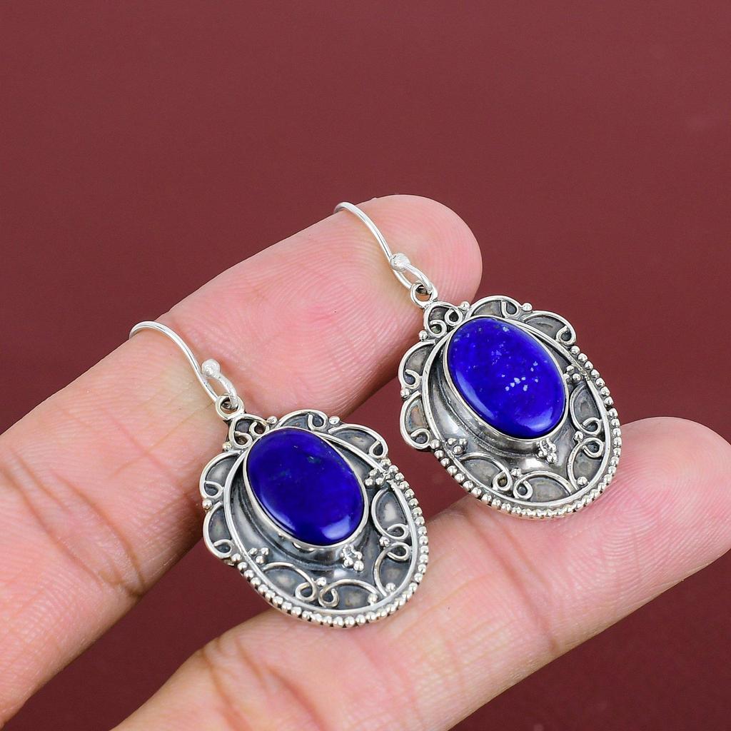 Boucles d'oreilles Lapis Lazuli Bijoux en pierres précieuses naturelles Boucles d'oreilles faites à la main Boucles d'oreilles en argent sterling 925 Boucles d'oreilles vintage Cadeaux de mariage Bijoux neufs
