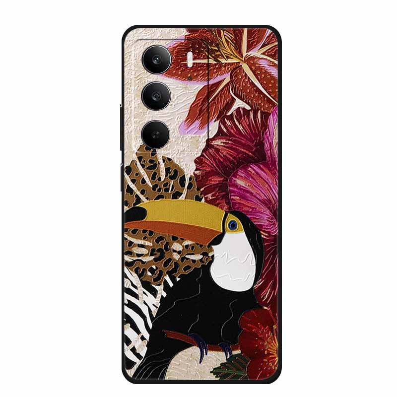 3D Emboss Case For Realme C75 4G 5G C75x V70 V70s 14x Realme C71 4G Case C 75 71 Coque Flower Black Silicone Soft Back Cover Bag