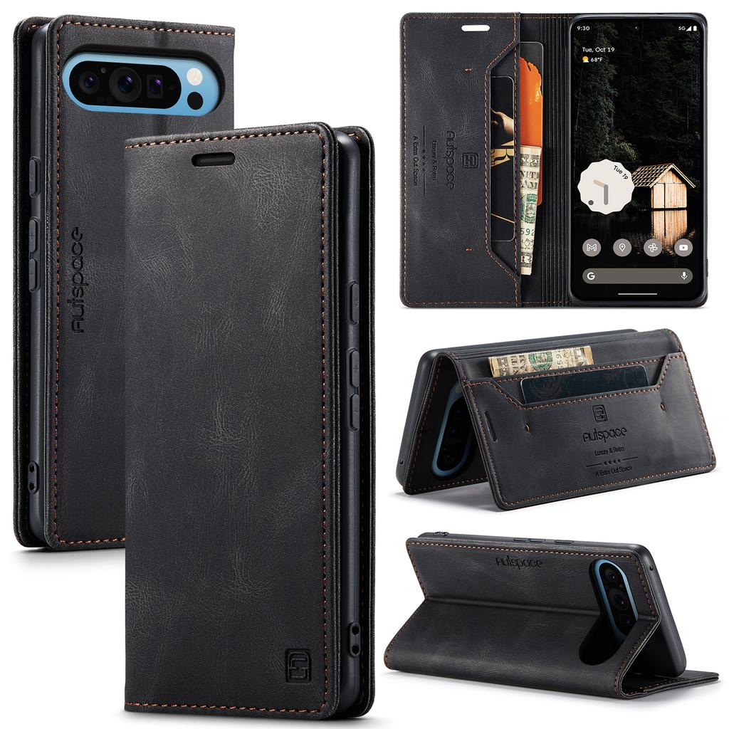 For Google Pixel 6/6 Pro/7a/Pixel 8/Pixel 8 Pro/Pixel 9/Pixel 9 Pro/Pixel 9 Pro XL/Pixel 9a Retro Luxury Style Flip Stand Anti-Drop Wallet Phone Case